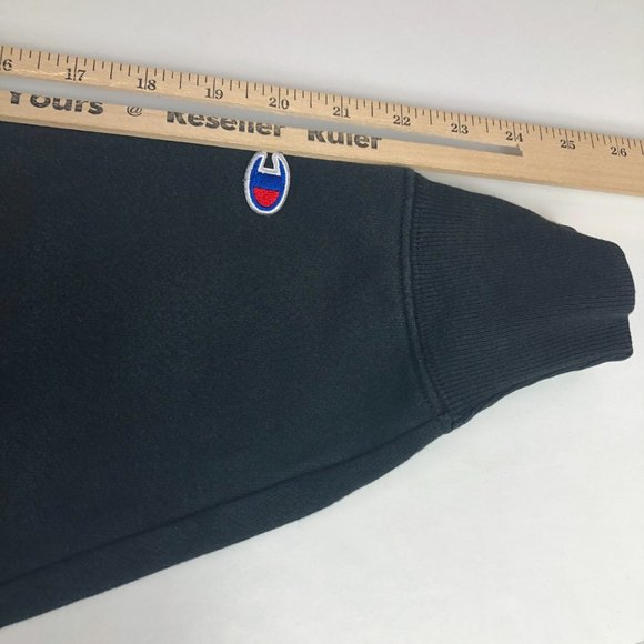 Y2K Champion Reverse Weave Sweatshirt Men's Large Black Faded Pullover Hoodie - Picture 9 of 13